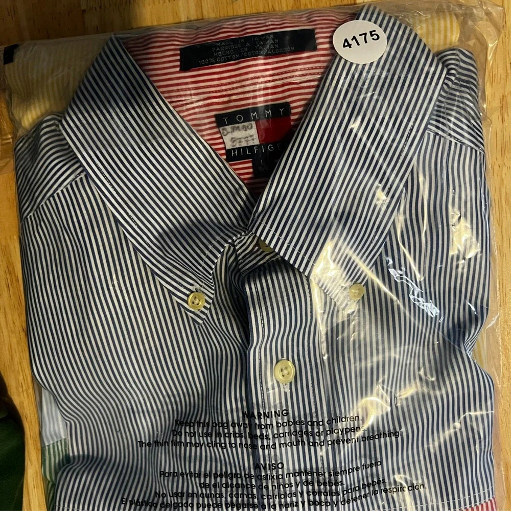 Vintage Tommy‎ Hilfiger Striped Color Block Button Up Collared Shirt Men's Large